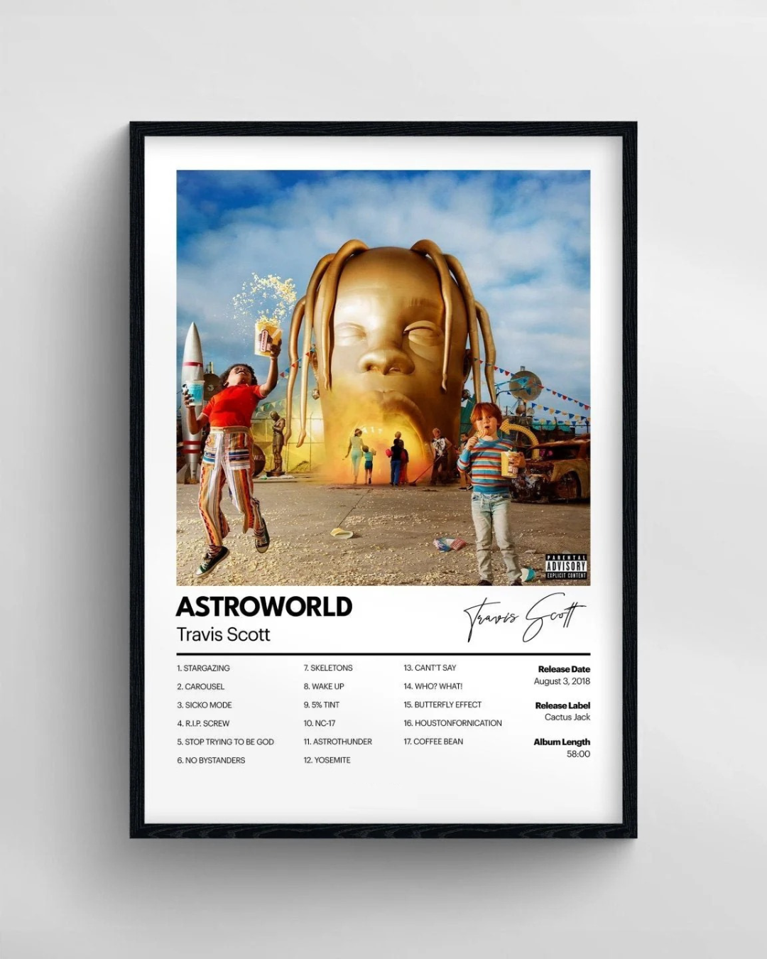 Framed poster of Travis Scott's 'Astroworld' album
